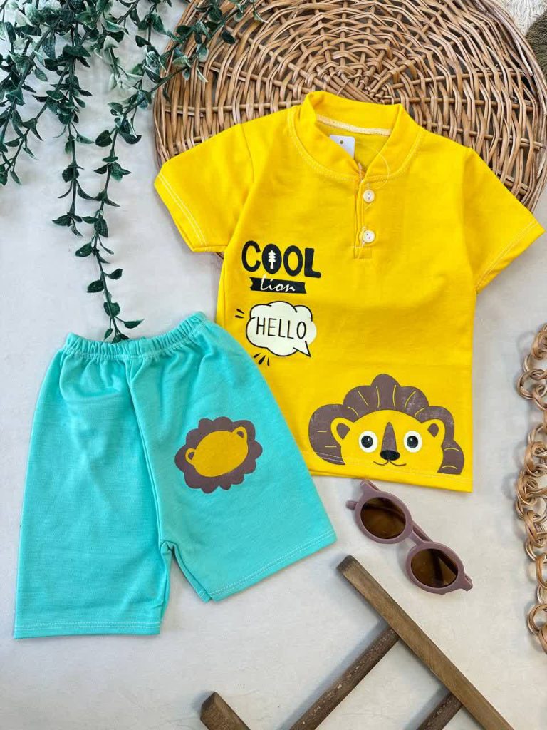 تیشرت شلوارک شیر کول (Cool) زرد نوزادی و کودک